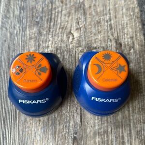 Lot of 2 Fiskars 3-in-1 Design Corner Paper Punch Flowers & Celestial 3 Way